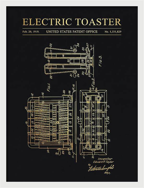 Electric Toaster Gold Patent Us1331829a