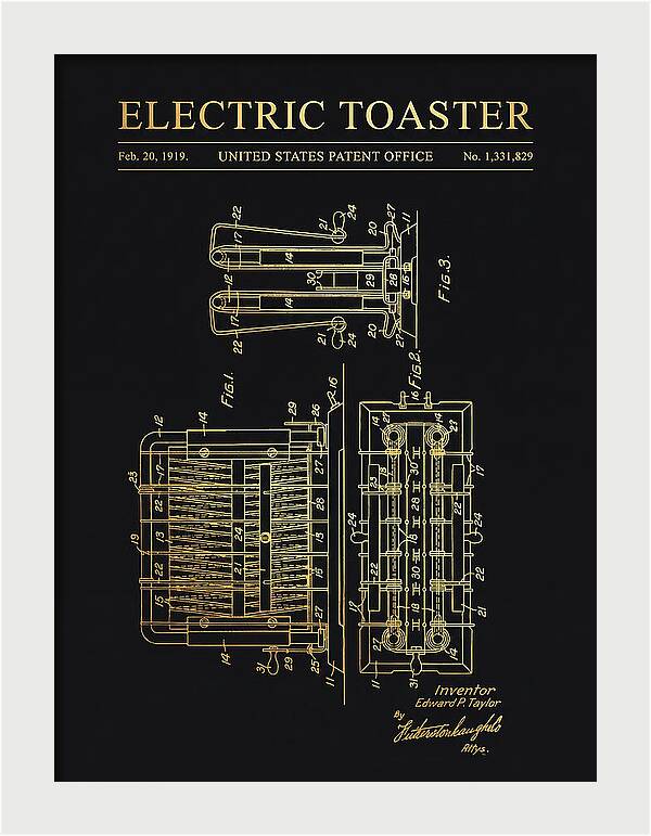 Electric Toaster Gold Patent Us1331829a