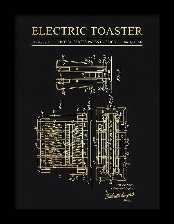 Electric Toaster Gold Patent Us1331829a