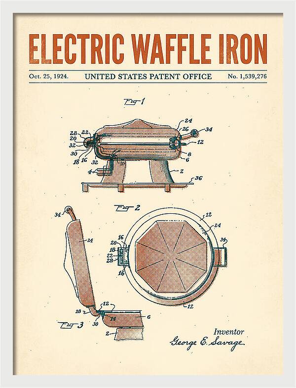 Electric Waffle Iron Retro Patent Us1539276a