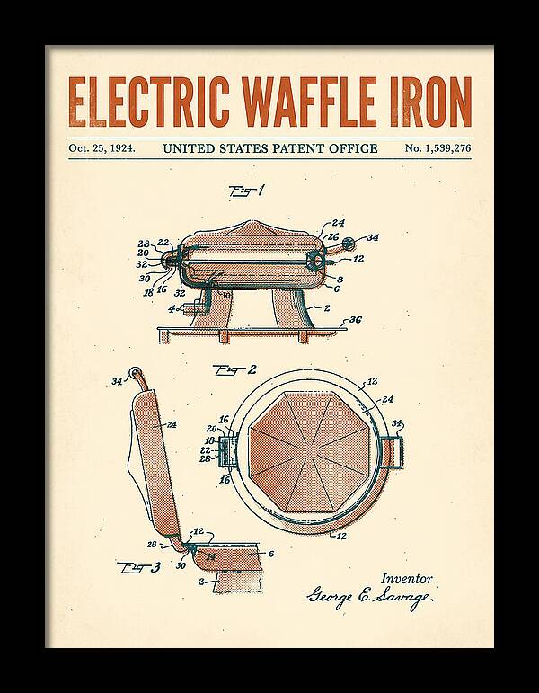 Electric Waffle Iron Retro Patent Us1539276a