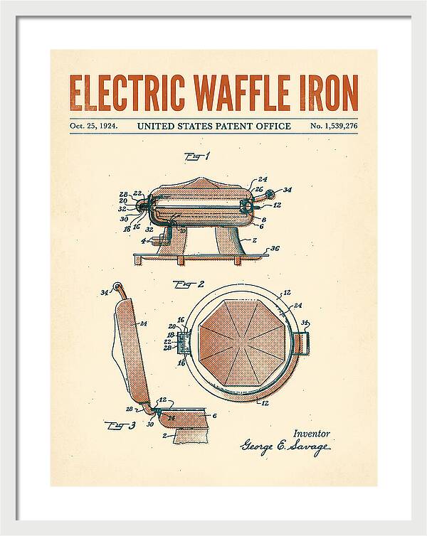 Electric Waffle Iron Retro Patent Us1539276a