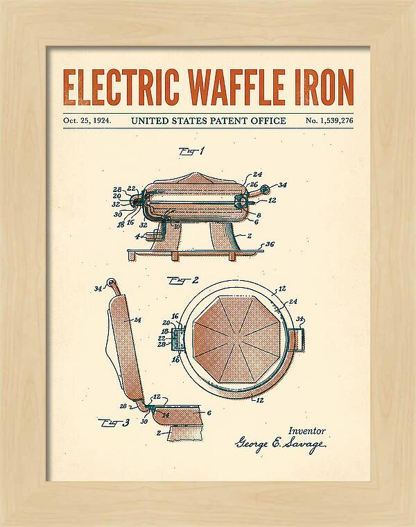 Electric Waffle Iron Retro Patent Us1539276a