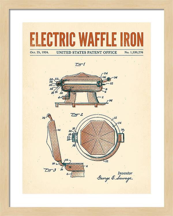 Electric Waffle Iron Retro Patent Us1539276a