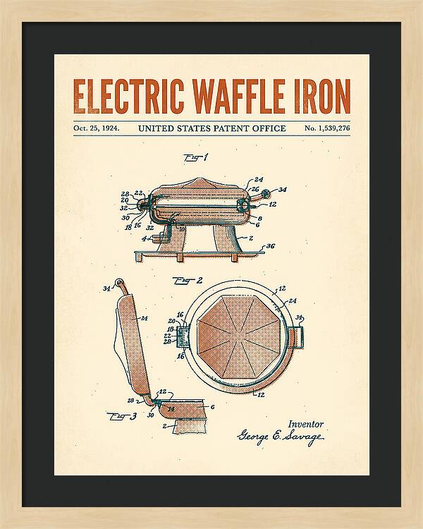 Electric Waffle Iron Retro Patent Us1539276a