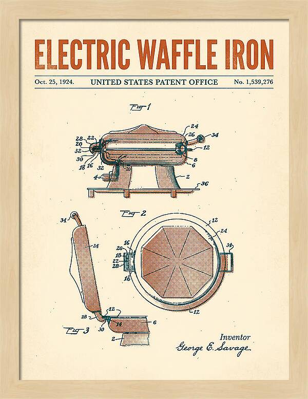 Electric Waffle Iron Retro Patent Us1539276a