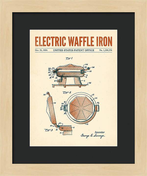 Electric Waffle Iron Retro Patent Us1539276a