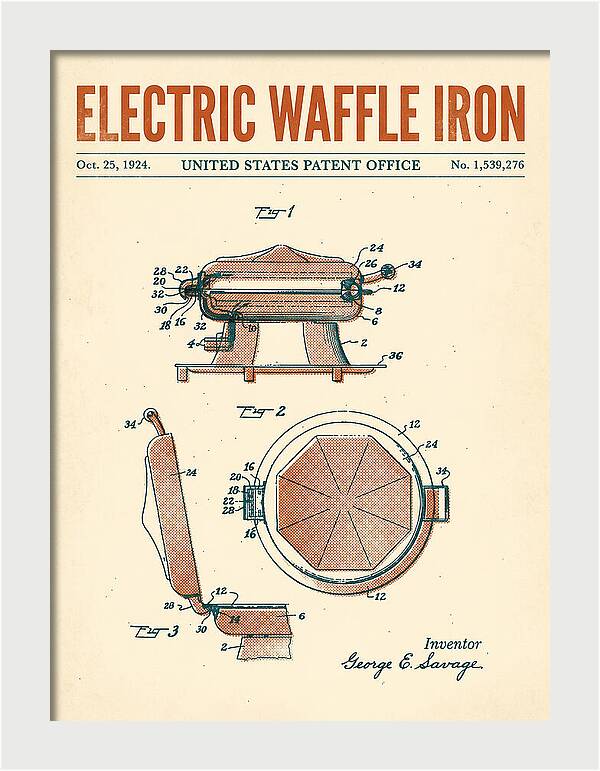 Electric Waffle Iron Retro Patent Us1539276a