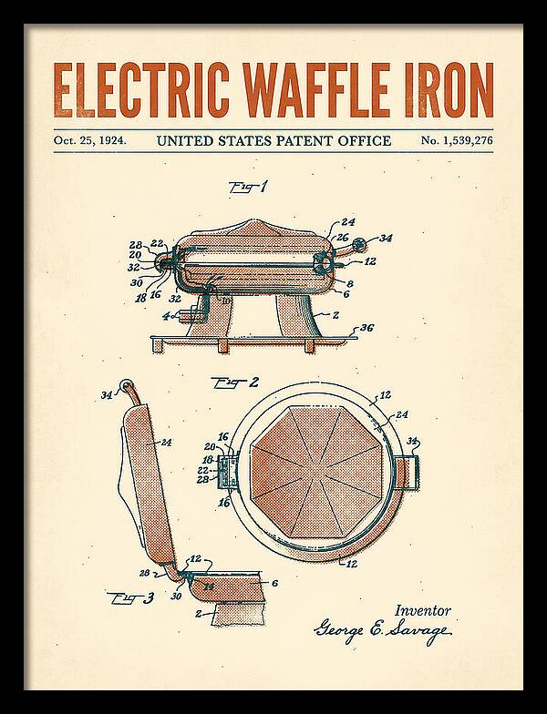 Electric Waffle Iron Retro Patent Us1539276a