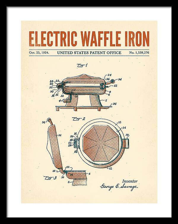 Electric Waffle Iron Retro Patent Us1539276a