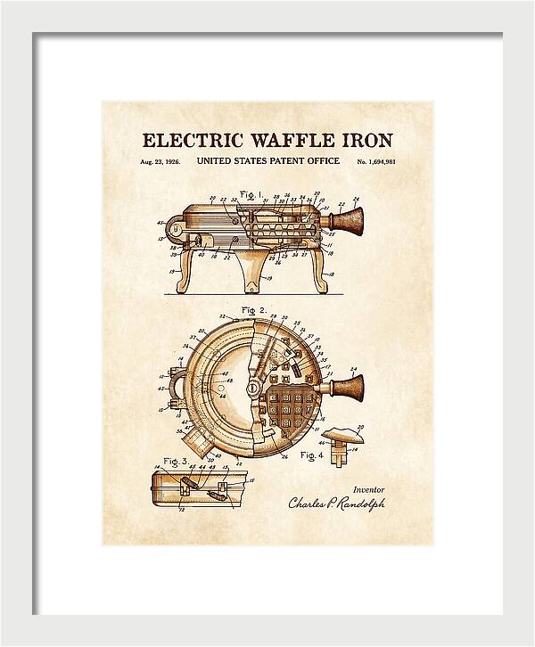 Electric Waffle Iron Watercolor Patent Us1694981a