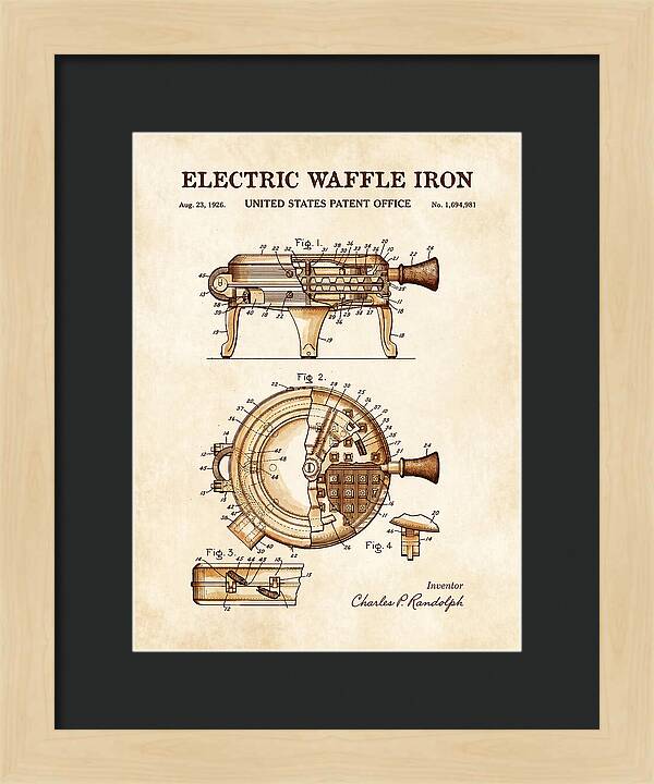 Electric Waffle Iron Watercolor Patent Us1694981a