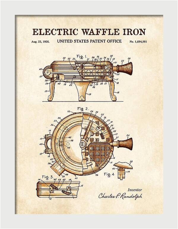 Electric Waffle Iron Watercolor Patent Us1694981a