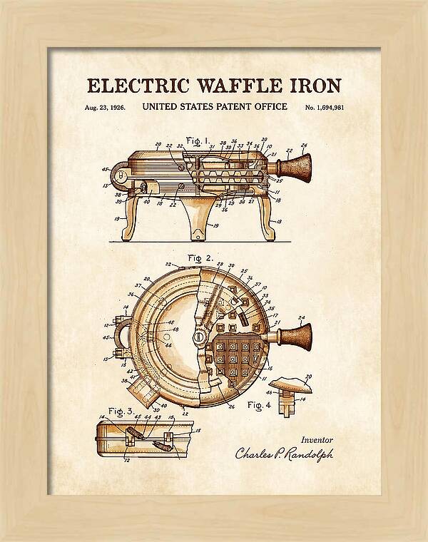Electric Waffle Iron Watercolor Patent Us1694981a
