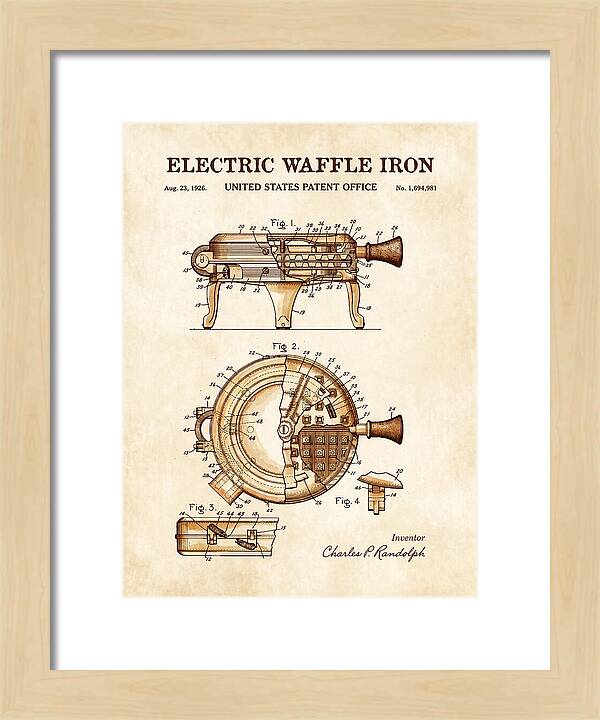 Electric Waffle Iron Watercolor Patent Us1694981a