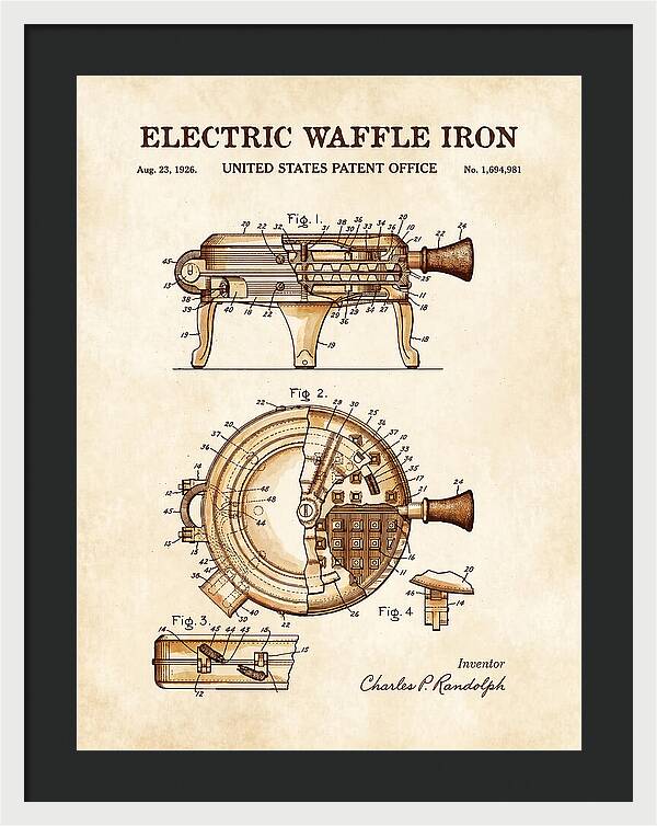 Electric Waffle Iron Watercolor Patent Us1694981a