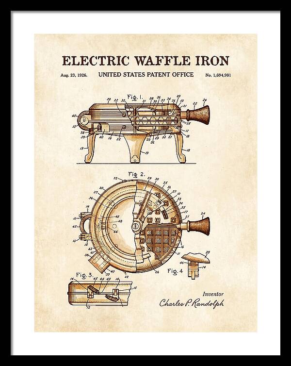 Electric Waffle Iron Watercolor Patent Us1694981a