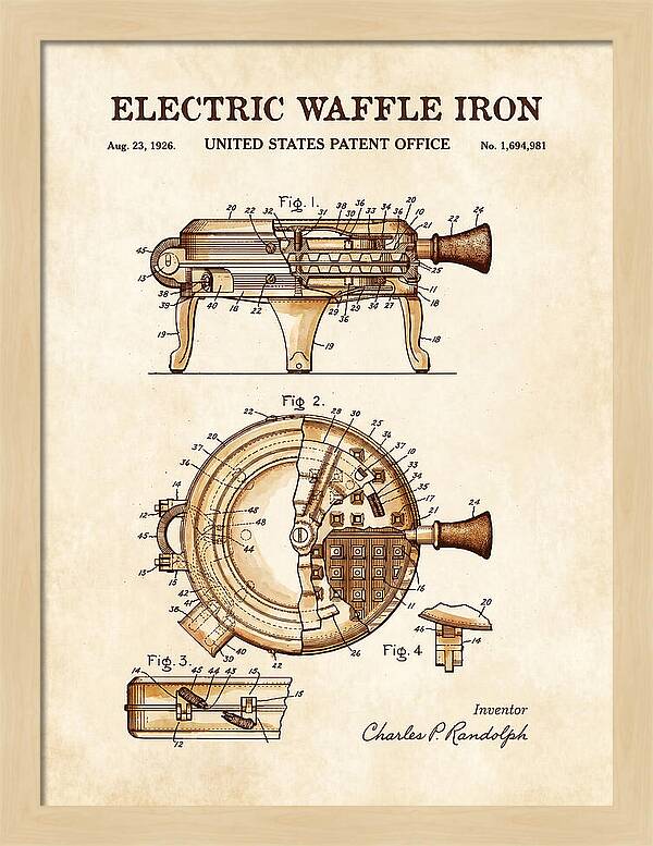 Electric Waffle Iron Watercolor Patent Us1694981a