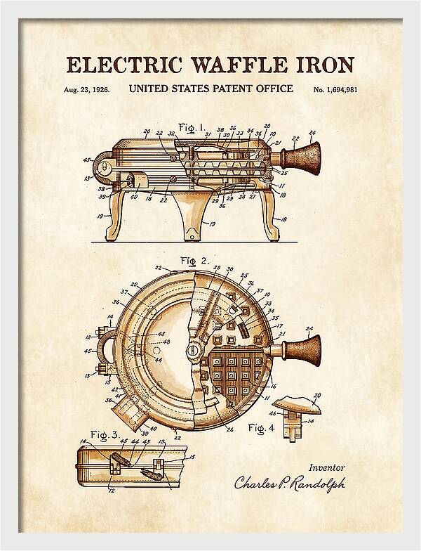 Electric Waffle Iron Watercolor Patent Us1694981a