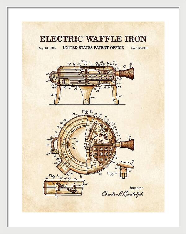 Electric Waffle Iron Watercolor Patent Us1694981a