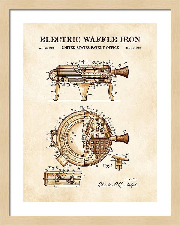 Electric Waffle Iron Watercolor Patent Us1694981a