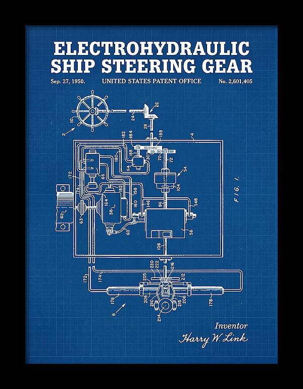Electrohydraulic Ship Steering Gear Blueprint Patent Us2601405a