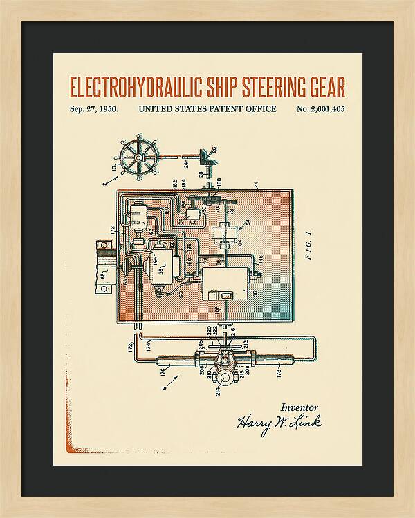 Electrohydraulic Ship Steering Gear Retro Patent Us2601405a