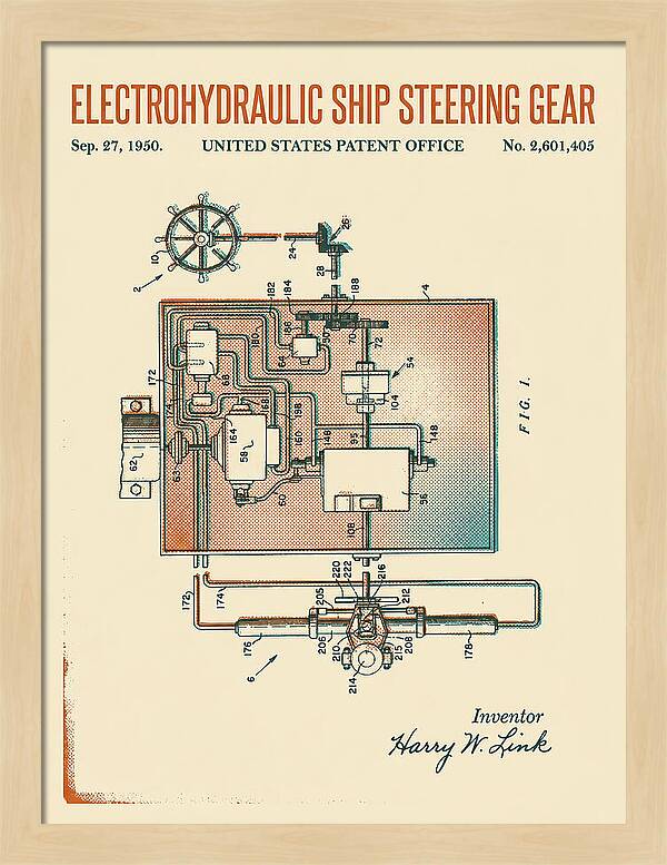 Electrohydraulic Ship Steering Gear Retro Patent Us2601405a