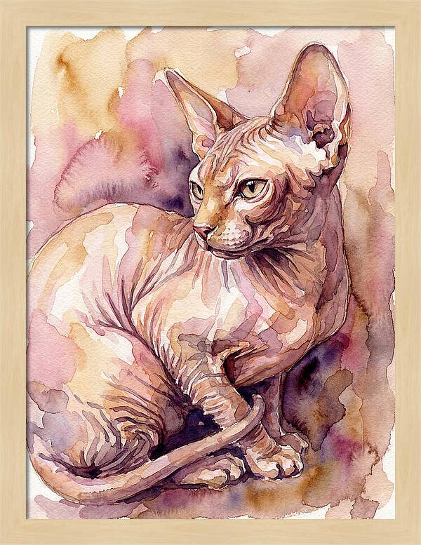 Elegant Sphynx Cat In Watercolor