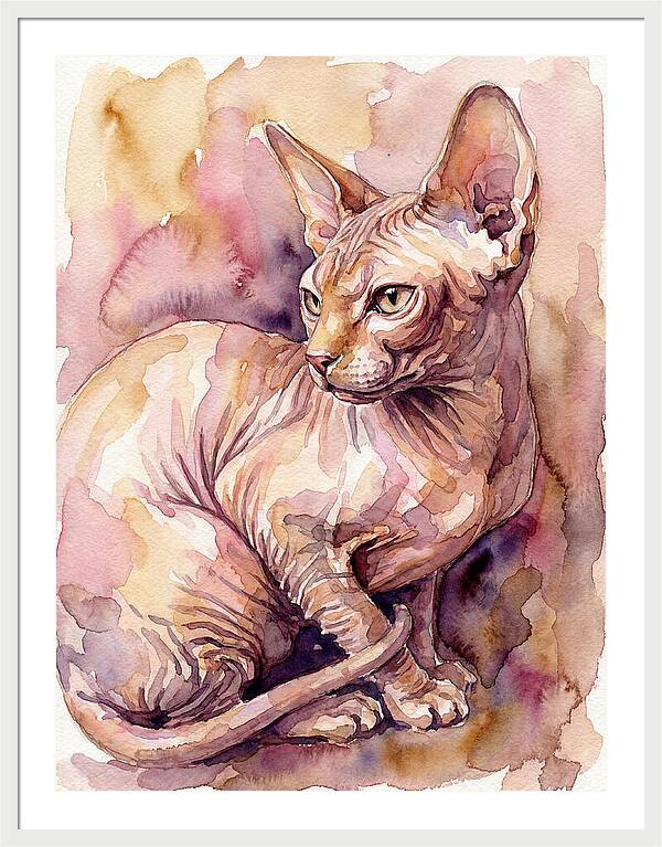 Elegant Sphynx Cat In Watercolor