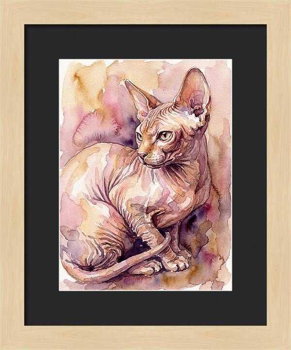 Elegant Sphynx Cat In Watercolor
