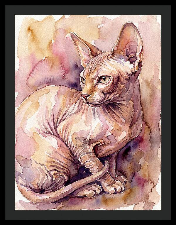 Elegant Sphynx Cat In Watercolor