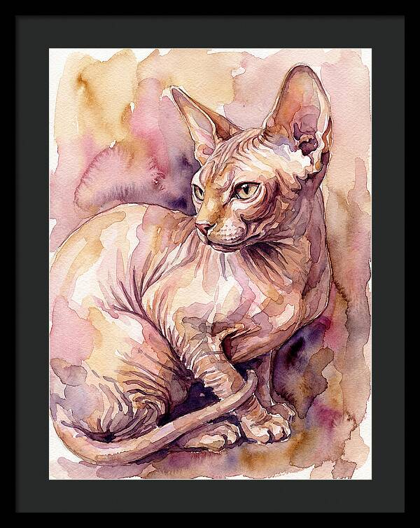 Elegant Sphynx Cat In Watercolor