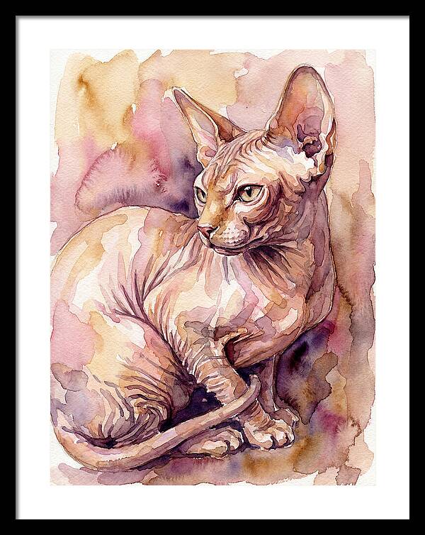 Elegant Sphynx Cat In Watercolor
