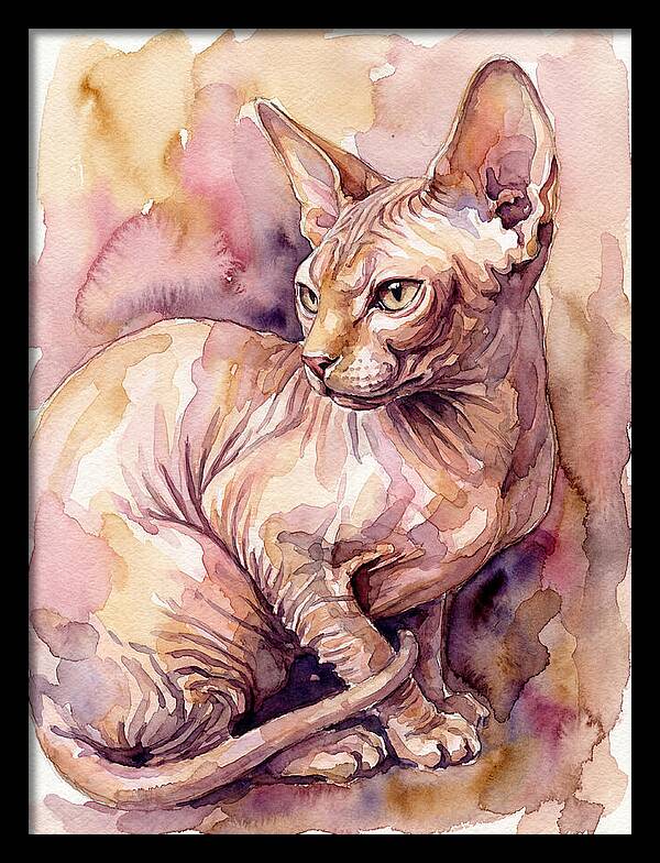 Elegant Sphynx Cat In Watercolor