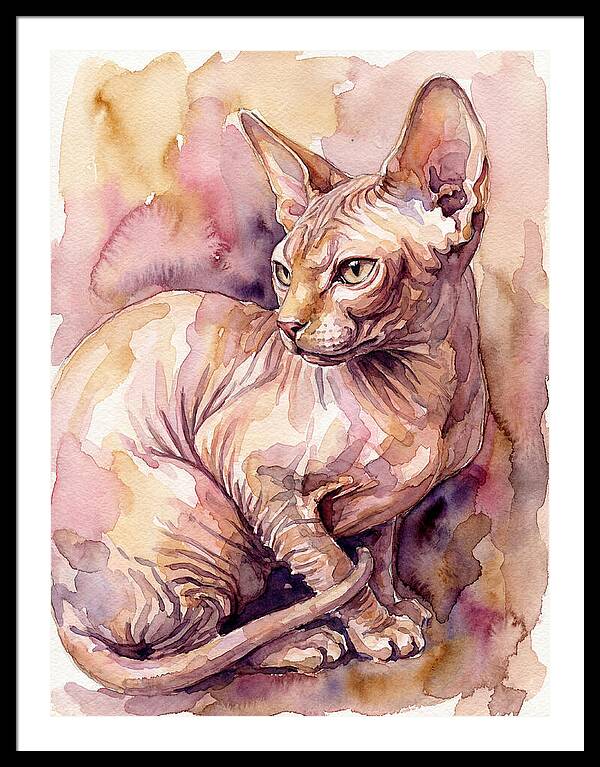 Elegant Sphynx Cat In Watercolor