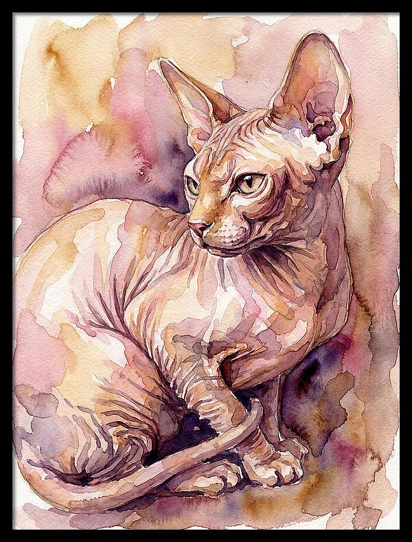 Elegant Sphynx Cat In Watercolor