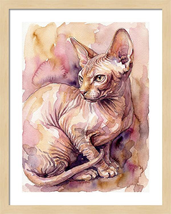 Elegant Sphynx Cat In Watercolor