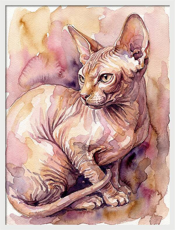 Elegant Sphynx Cat In Watercolor