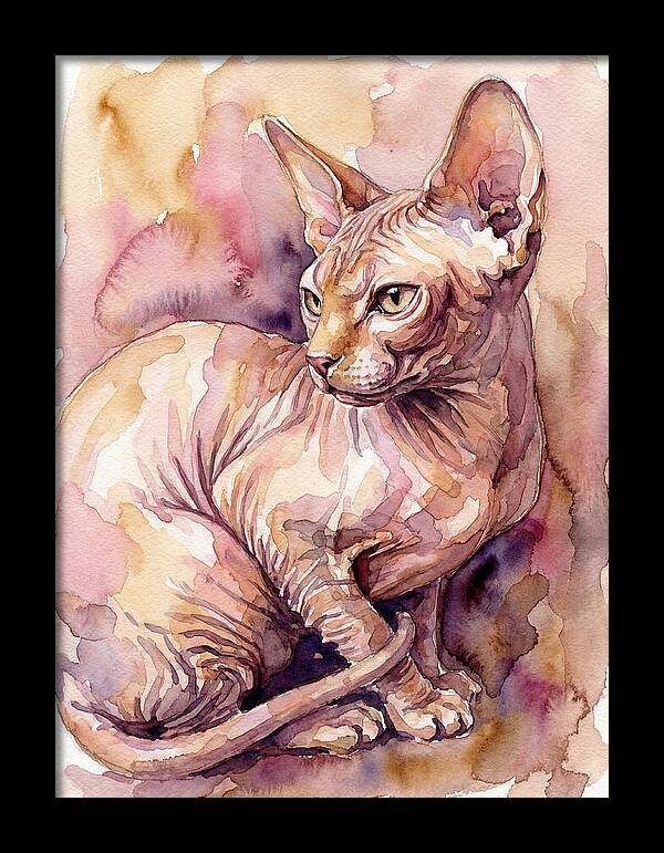 Elegant Sphynx Cat In Watercolor