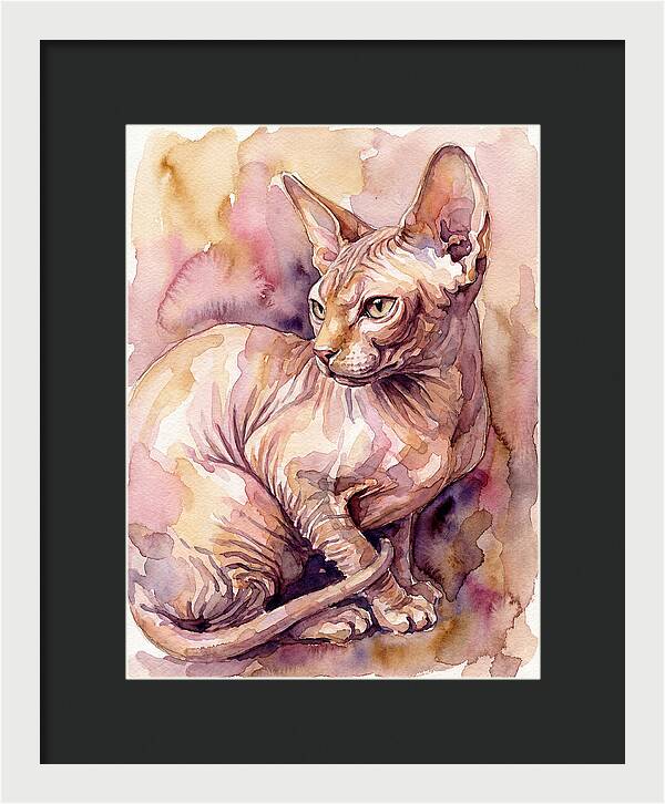 Elegant Sphynx Cat In Watercolor
