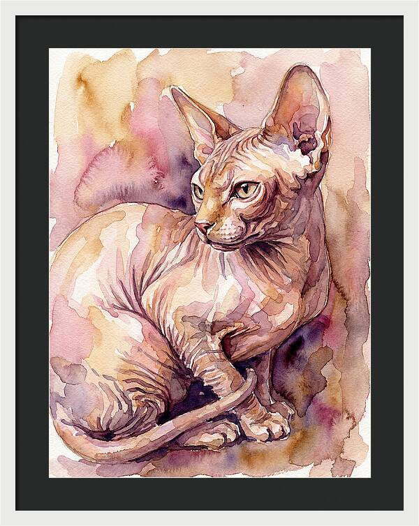 Elegant Sphynx Cat In Watercolor