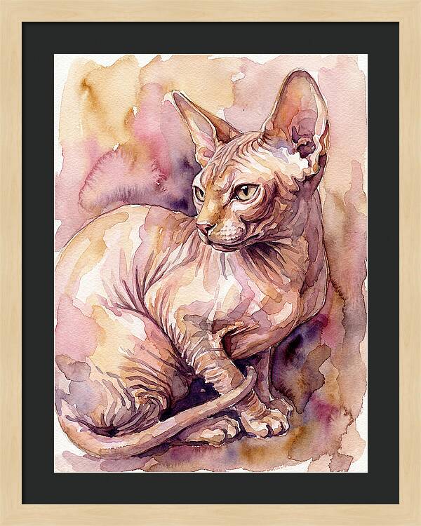 Elegant Sphynx Cat In Watercolor