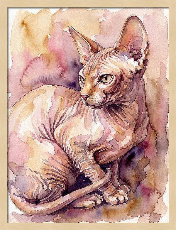 Elegant Sphynx Cat In Watercolor