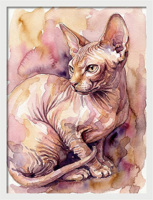 Elegant Sphynx Cat In Watercolor
