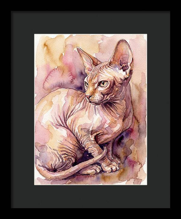 Elegant Sphynx Cat In Watercolor