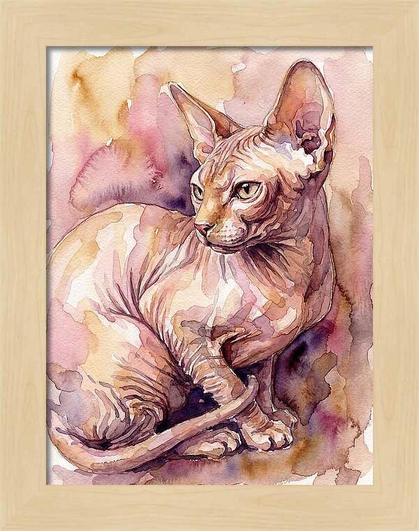 Elegant Sphynx Cat In Watercolor