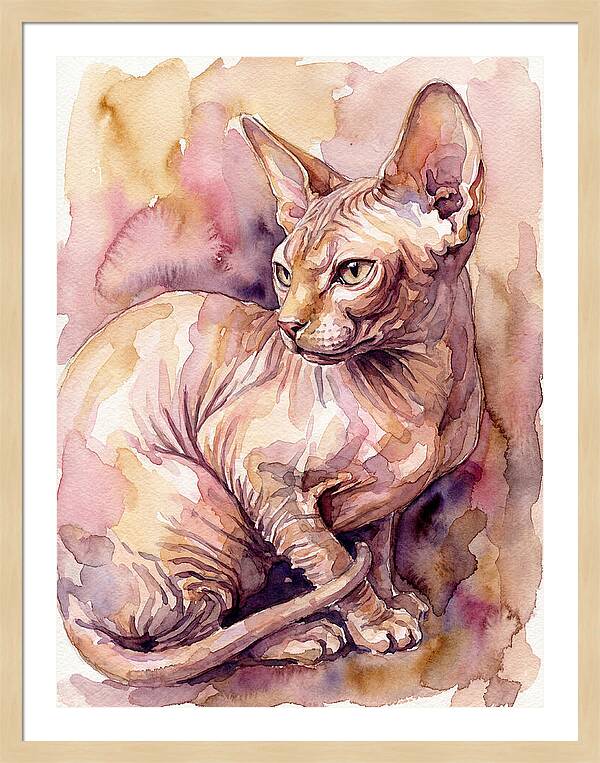 Elegant Sphynx Cat In Watercolor