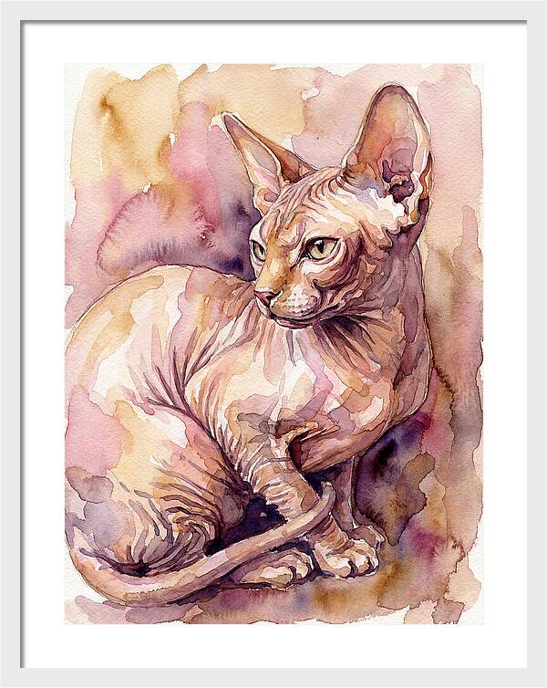 Elegant Sphynx Cat In Watercolor