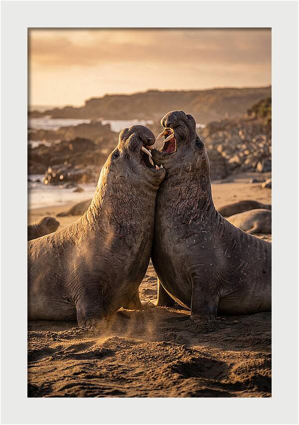 Elephant Seals In Combat